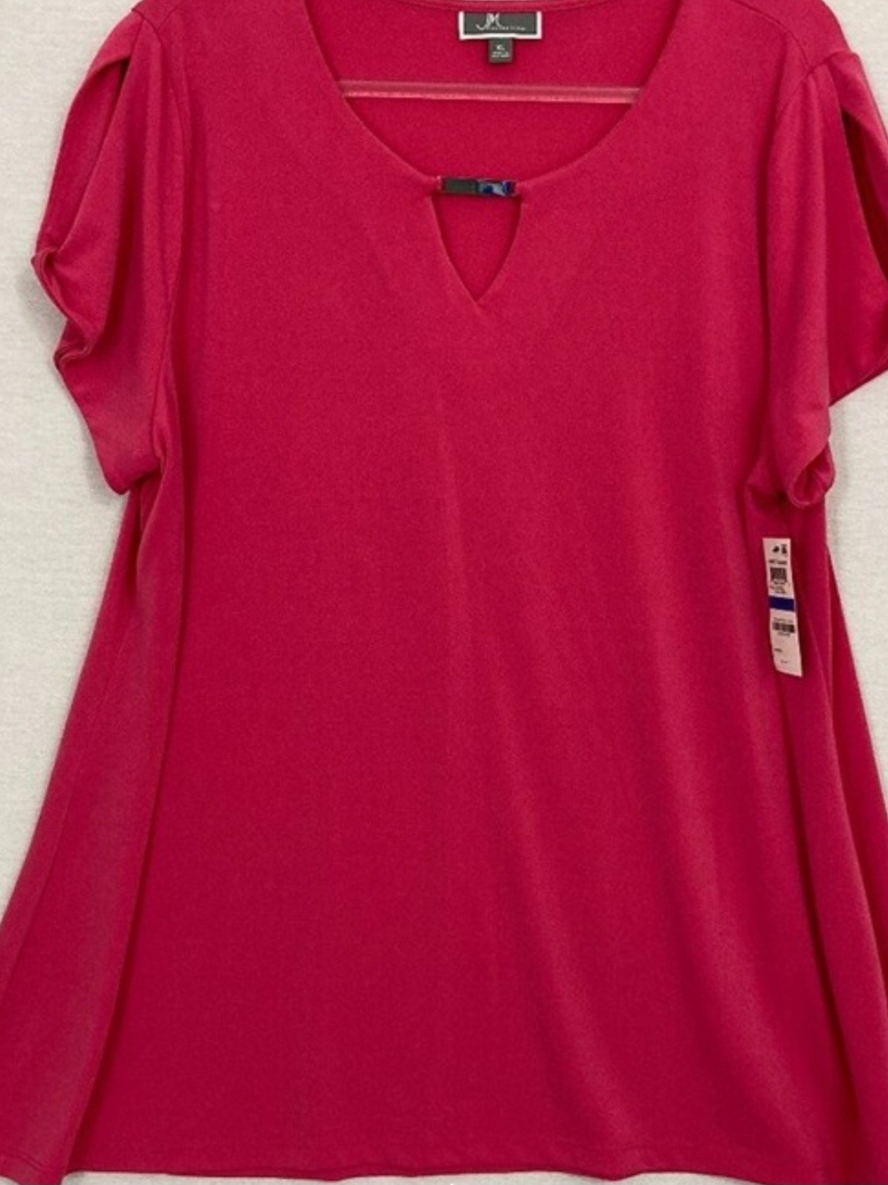 JM Collection Fuchsia Keyhole Short Sleeve Tunic